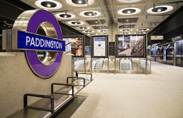 Signage on display at the Paddington Elizabeth line station