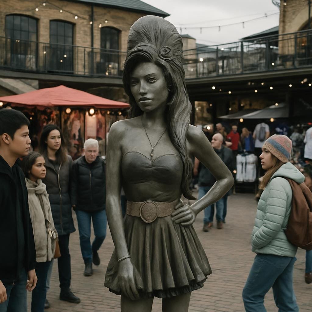 Amy Winehouse statue among visitors in Camden Market
