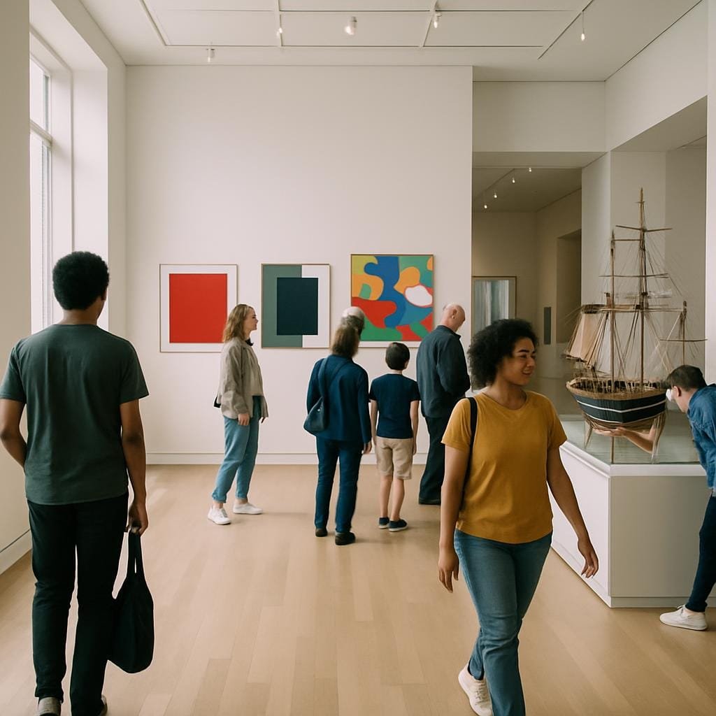 Visitors walking through a bright modern gallery space in a Liverpool museum