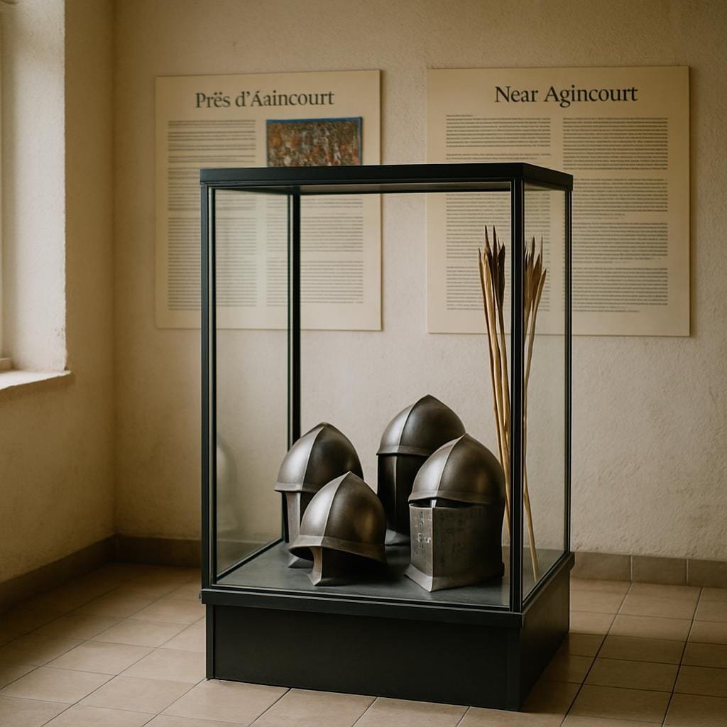 Museum display of medieval arms and armour near the Agincourt battlefield
